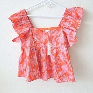 NWT Olivaceous Floral Babydoll Top Ruffle Sleeves Cotton